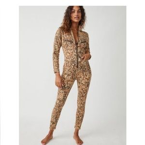 Free People Lennox Printed Jumpsuit Cappuccino Combo